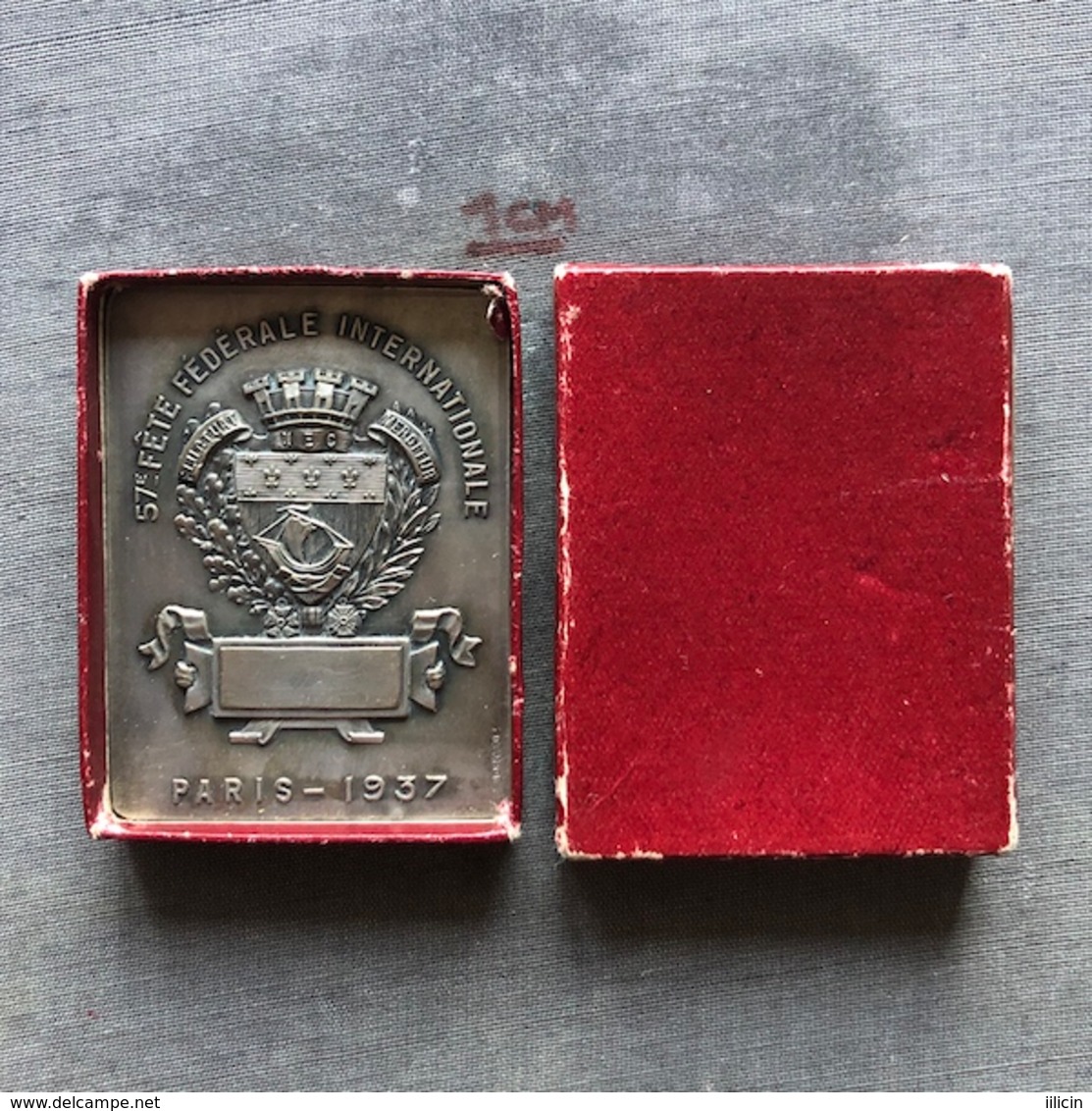 Medal Plaque Plakette PL000126 - Gymnastics France 57e Fête Fédérale Internationale Paris 1937 - Gymnastiek