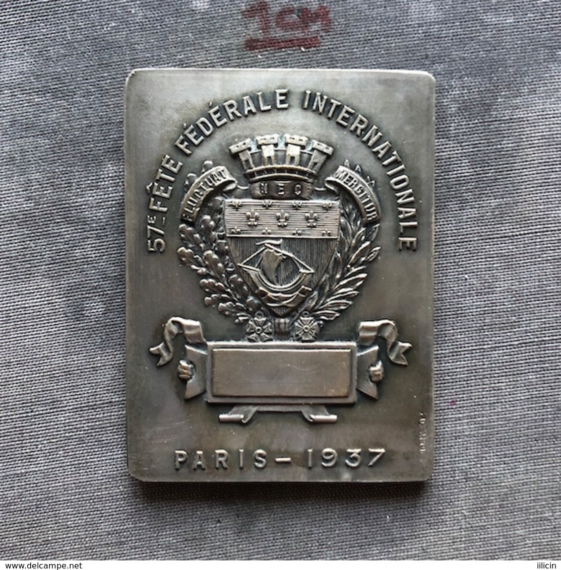 Medal Plaque Plakette PL000126 - Gymnastics France 57e Fête Fédérale Internationale Paris 1937 - Ginnastica