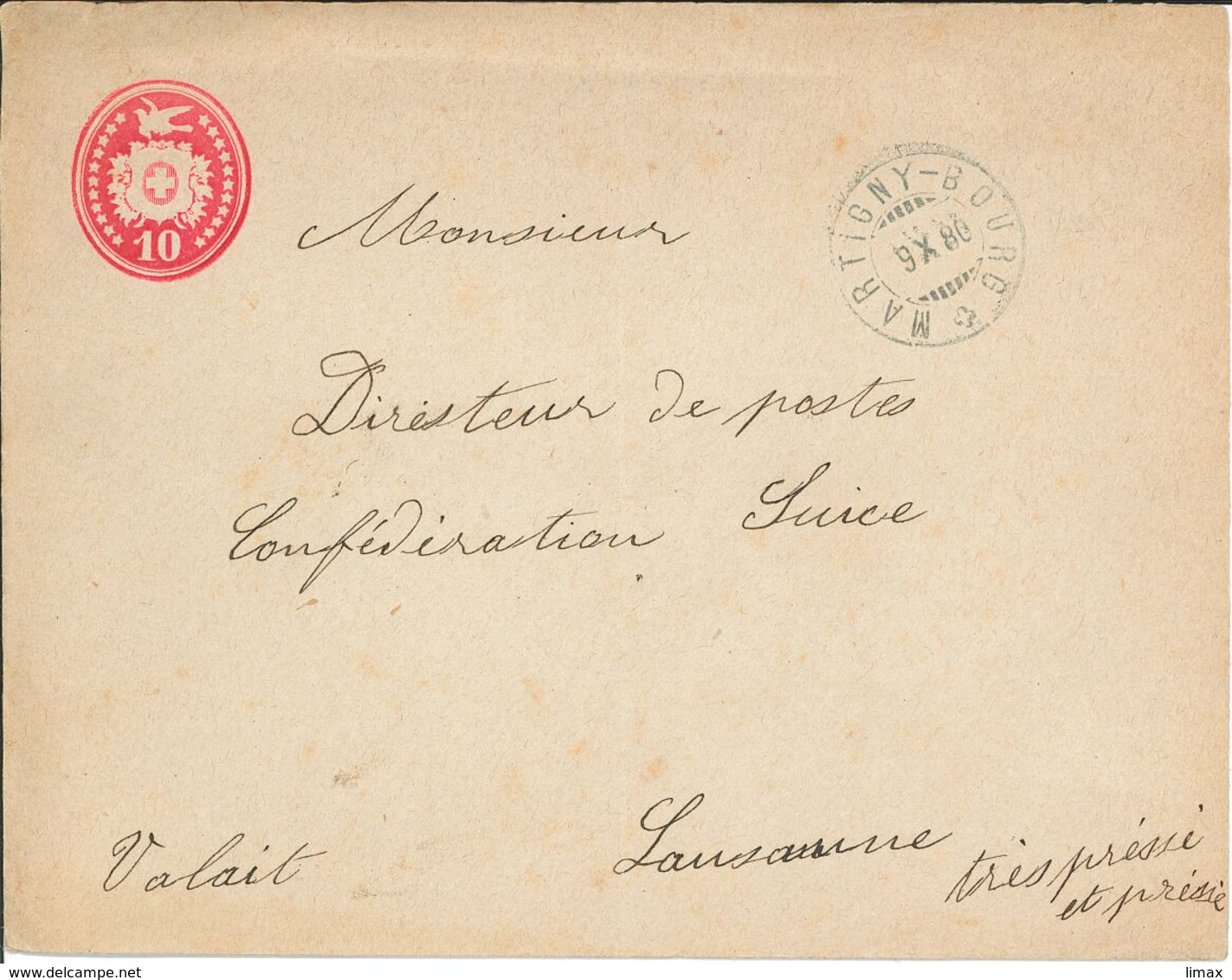 Tübli-Brief 1880 Martigny-Bourg Nach Lausanne - Ganzsachen