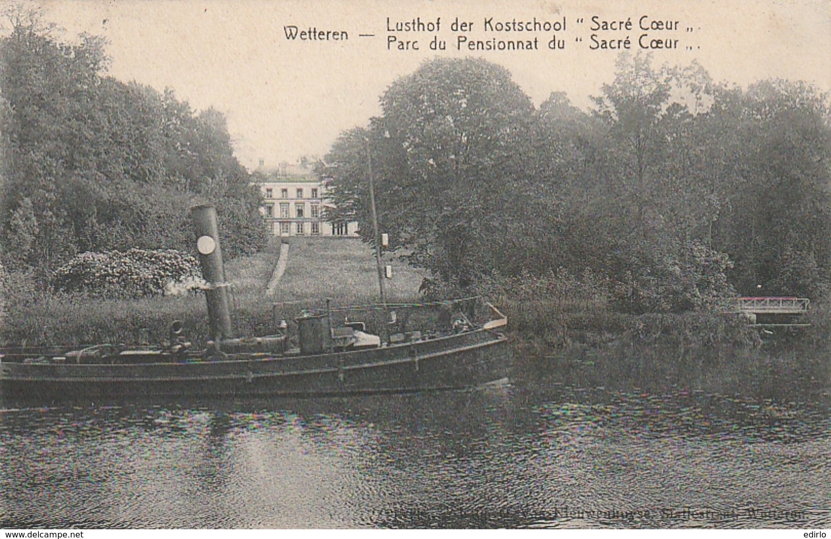 ***  FLANDRE OCCIDENTALE *** WETTEREN Parc Du Pensionnat Du Sacré Coeur Vu De La Rivière Et Bateau Vapeur TTB - Vleteren