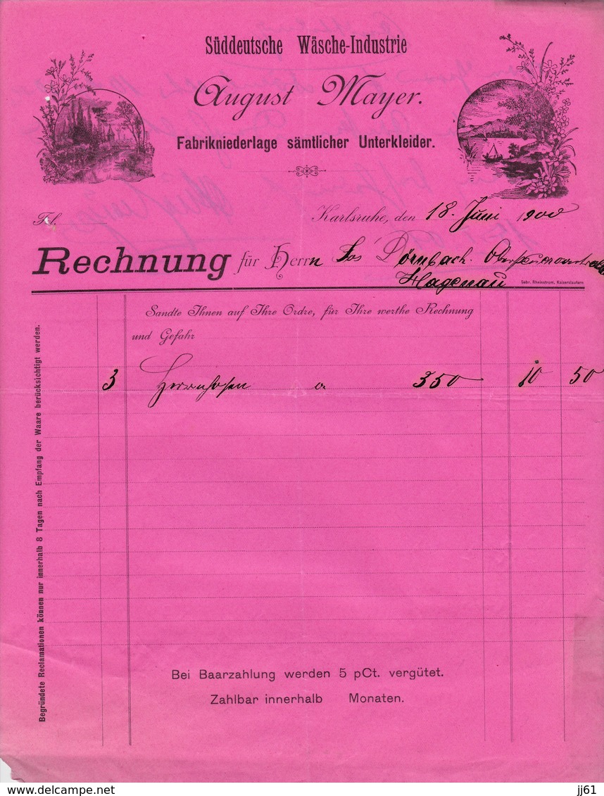 KARLSRUHE AUGUST MAYER SUDDEUTSHE WASCHE INDUSTRIE FABRIKNIEDERLAGE SAMTLICHER UNTERKLEIDER ANNEE 1900 - Sonstige & Ohne Zuordnung