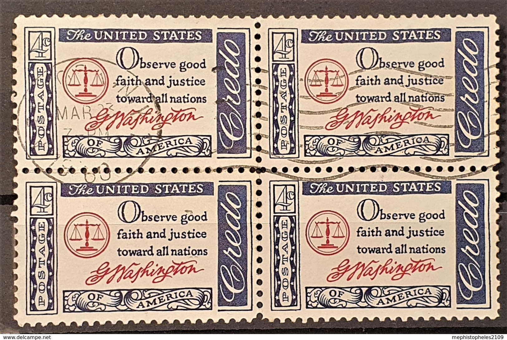 USA 1960 - Canceled - Credo Series 4c - Bloc Of 4 - "Observe Good Faith ..." - Gebraucht