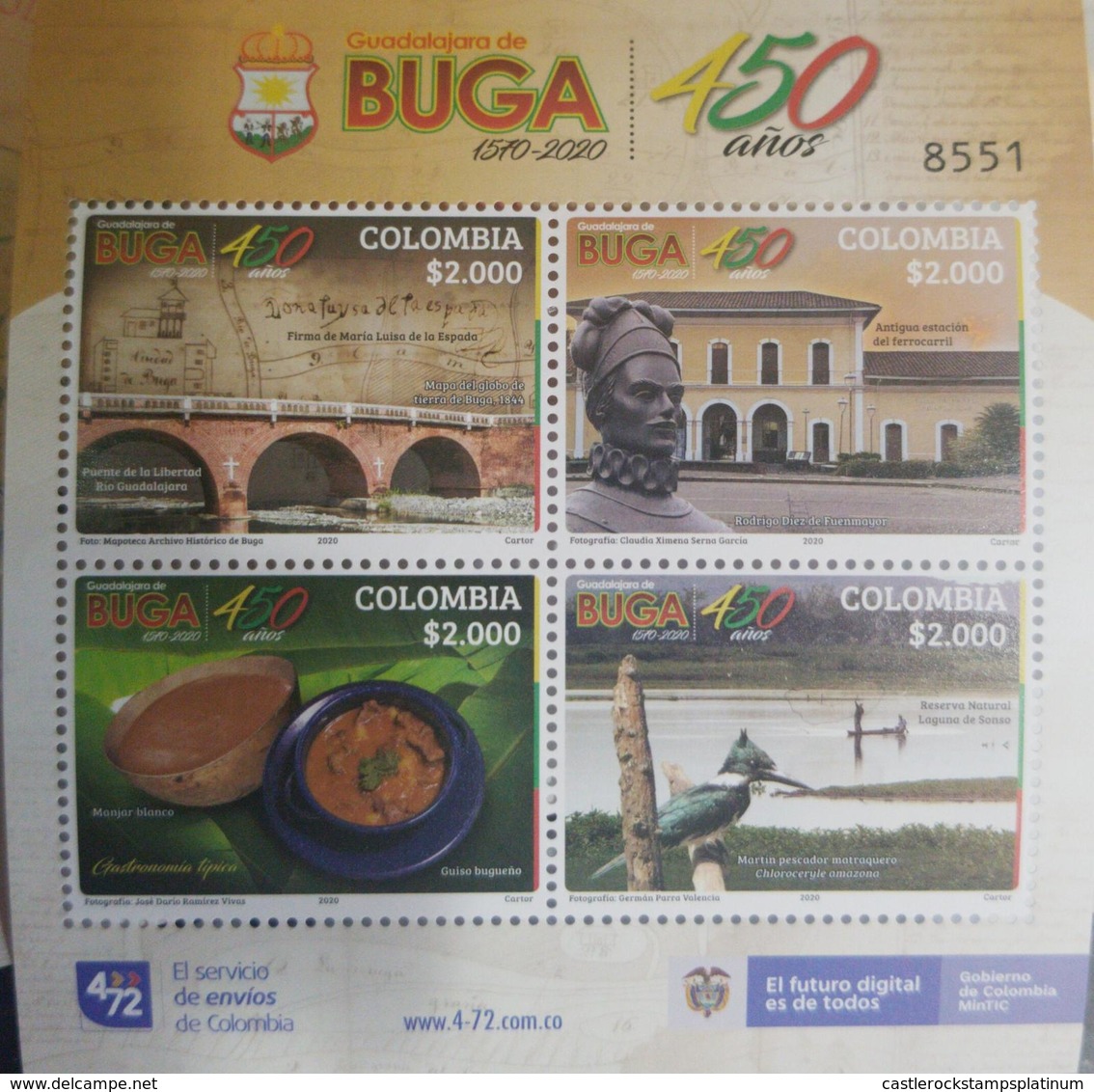 RU) 2020,  COLOMBIA, GUADALAJARA DE BUGA, TYPICAL FOOD, 450 YEARS OF ITS FOUNDATION, LIBERTY BRIDGE, RODRIGO DIEZ DE FUE - Colombia