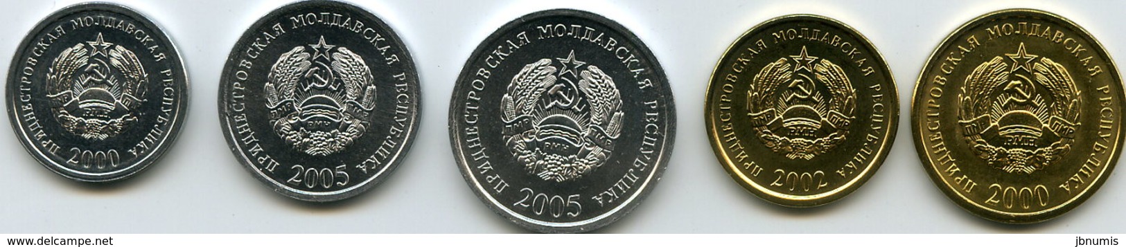 Moldavie Transdniestrie Transdnistria Série De 5 Pièces 1 à 50 Kopeek 2000 - 2005 Unc - Moldavie