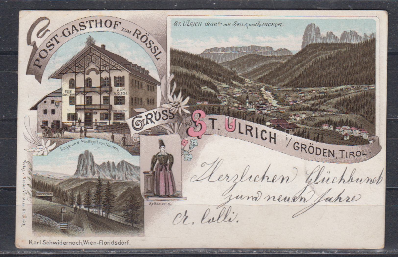 Österreich Color-Litho  "Gruss Von St.Ulrich I/Gröden,Tirol" EF 51 O St.Ulrich In Gröden/28.12.96 Nach Deutschland - Cartas & Documentos