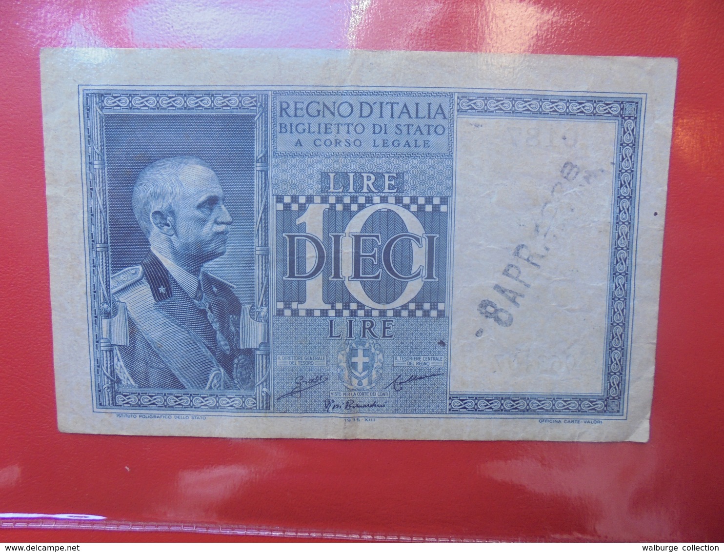 ITALIE 10 LIRE 1935-44 AVEC CACHET:8 AVRIL 1938 CIRCULER (B.11) - Italia – 10 Lire