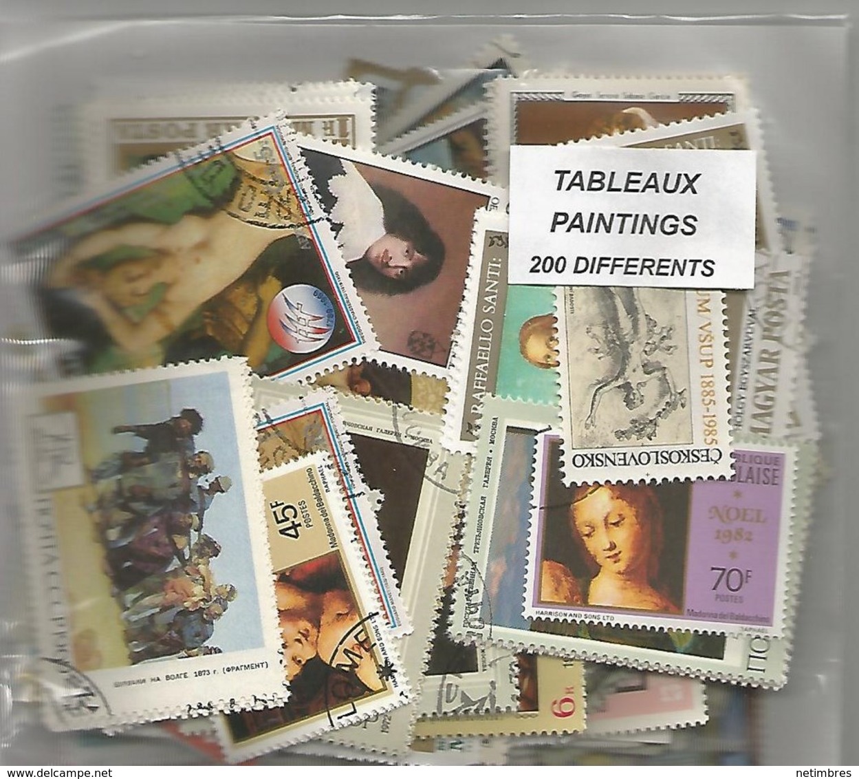 Lot 200 Timbres Thematique " Tableaux " - Autres & Non Classés