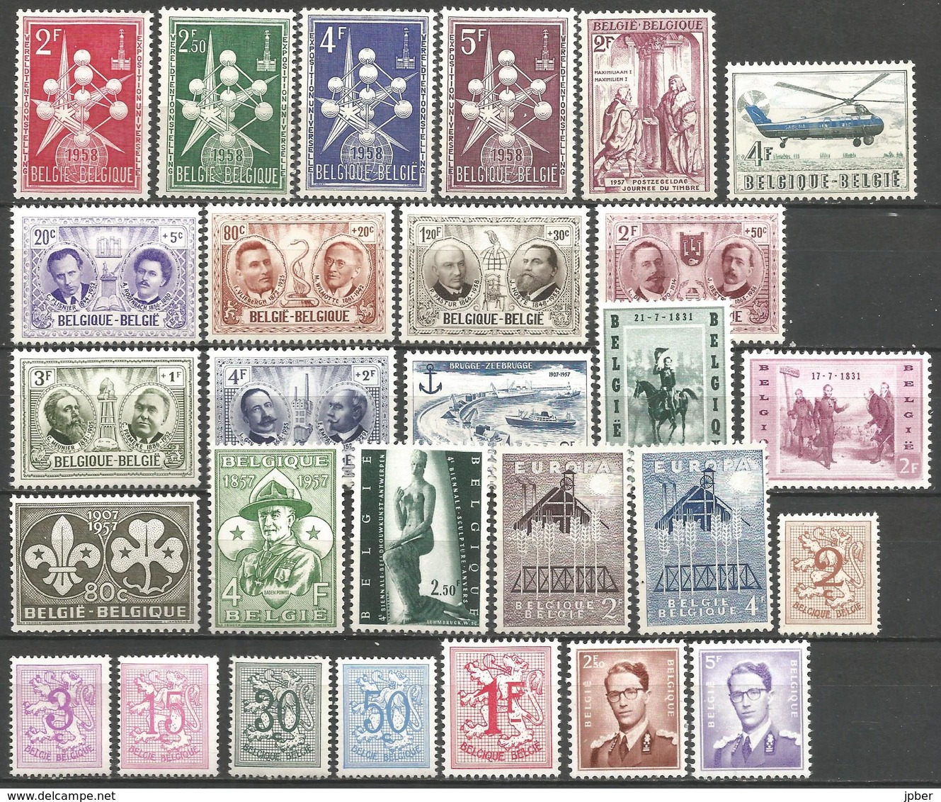 (E092) BELGIQUE - Année Complète 1957 N°1008 à 1045 ** Sans 1031 Avec BF31 - Antarctique, Patton, Folklore, ... - Jahressätze