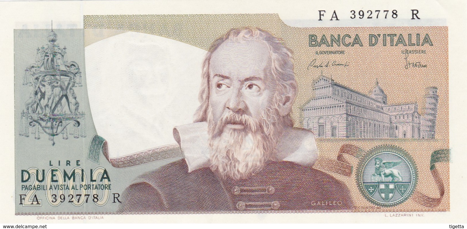 ITALIA BANCONOTA DA LIRE 2000 TIPO GALILEO SERIE FA 392778 R FDS - 2000 Lire