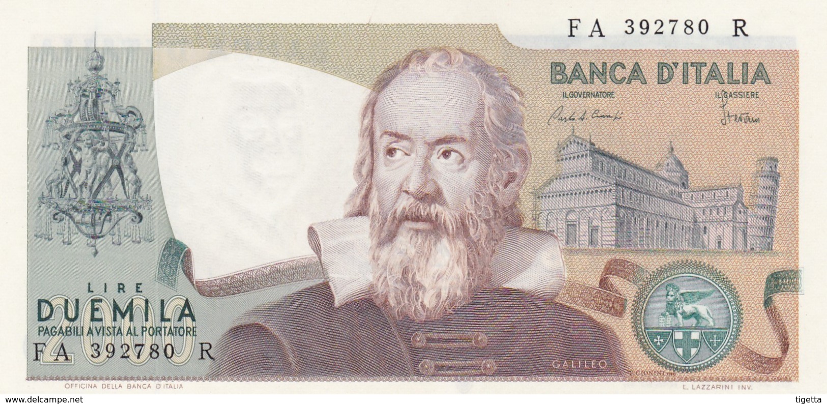 ITALIA BANCONOTA DA LIRE 2000 TIPO GALILEO SERIE FA 392780 R FDS - 2.000 Lire