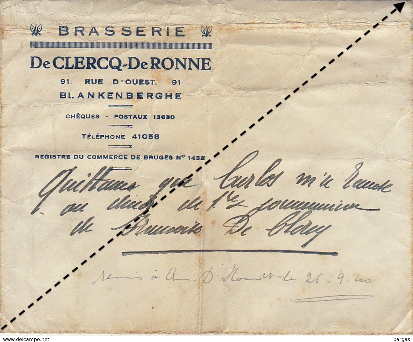 Enveloppe Brasserie De Clercq De Ronne Blankenberge Blankenberghe - Alimentaire