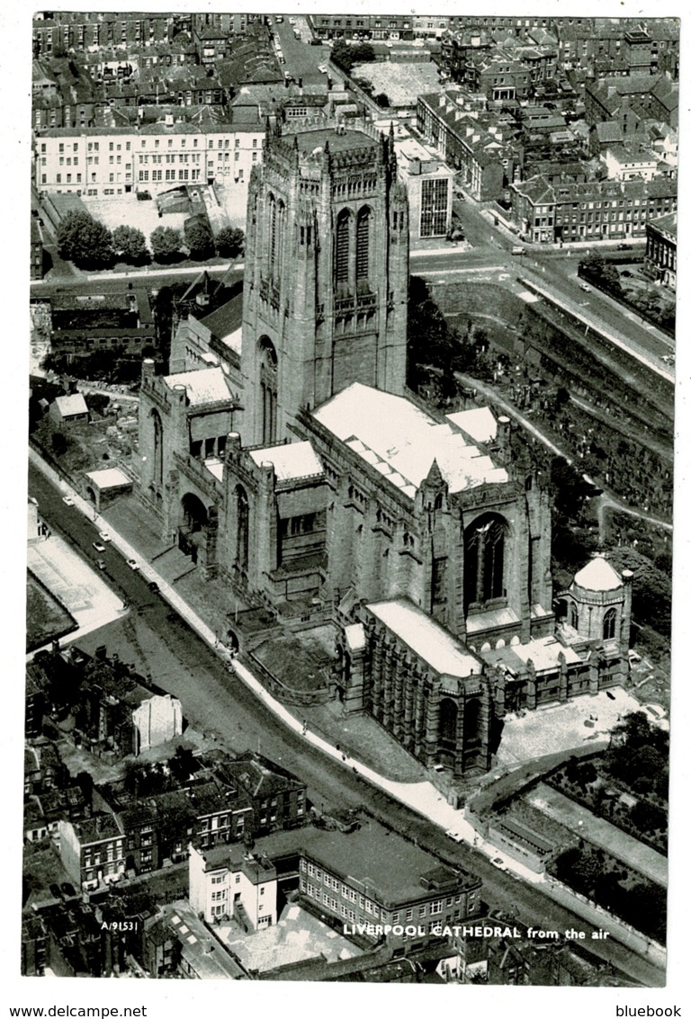 Ref 1352 - Real Photo Postcard - Aerial View Liverpool Cathedral & Surrounding Houses - Liverpool