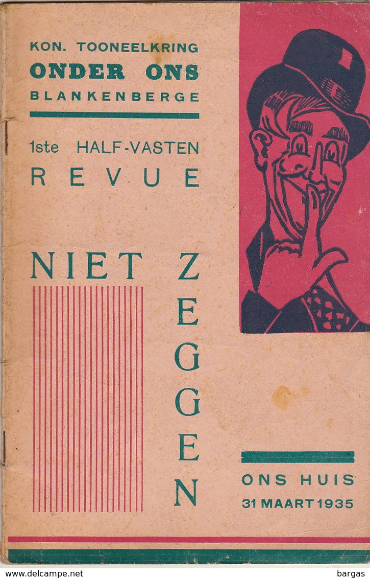 1935 Programme Tooneelkring Onder Ons Blankenberghe Théâtre En 32 Pages - Programme