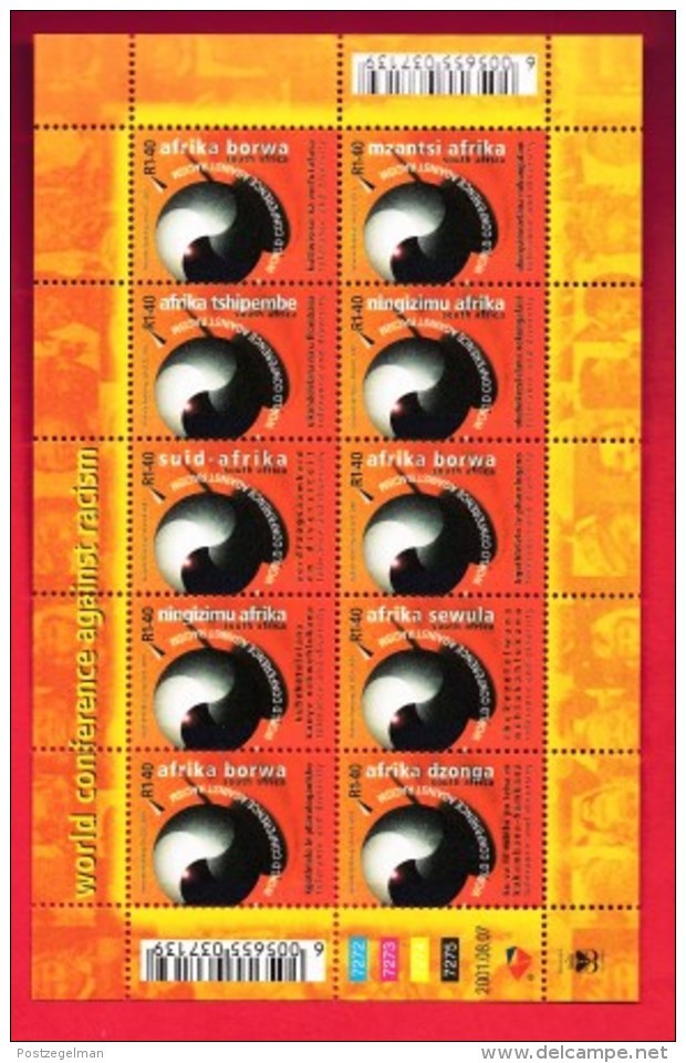 RSA, 2001, MNH Sheet Of Stamps  , SACC 1422-1431, Anti Racism Conference, M9150 - Unused Stamps