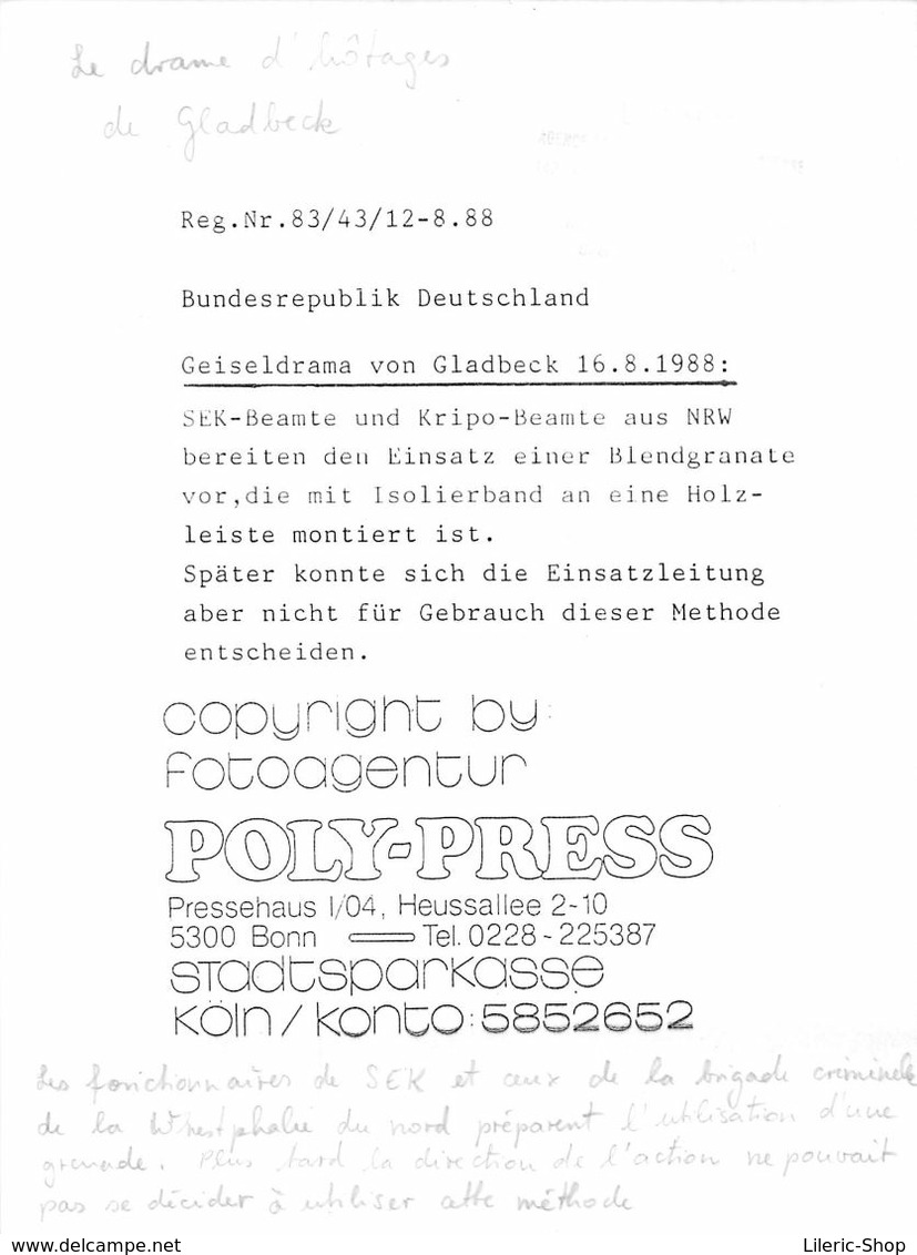 7 Silberdrucke von LYNX Press  Geiselnahme nach dem Angriff auf eine Bank in GLADBECK 08/1988 -