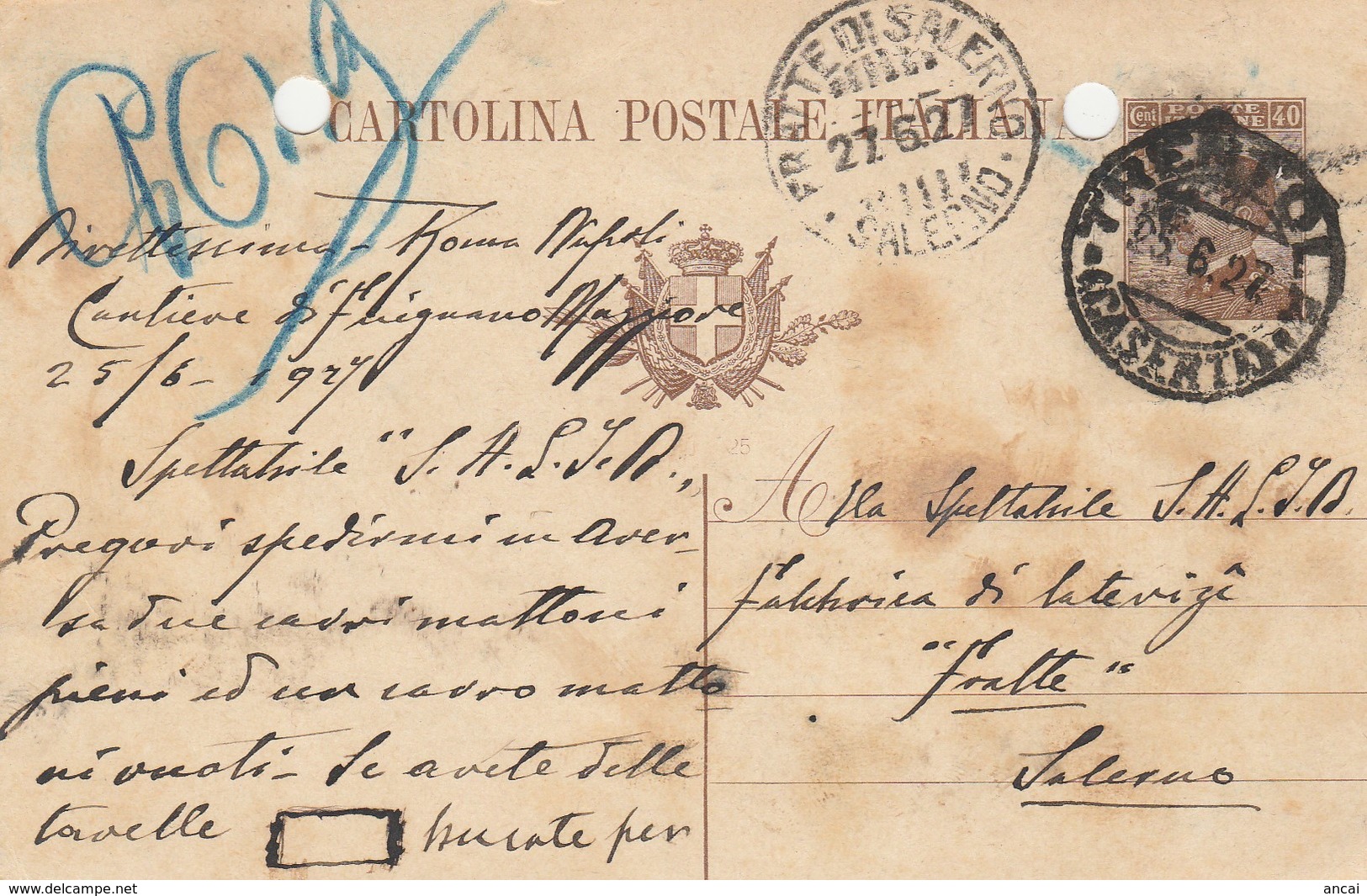 Trentola. 1927. Annullo Guller TRENTOLA (CASERTA), Su Cartolina Postale. - Poststempel