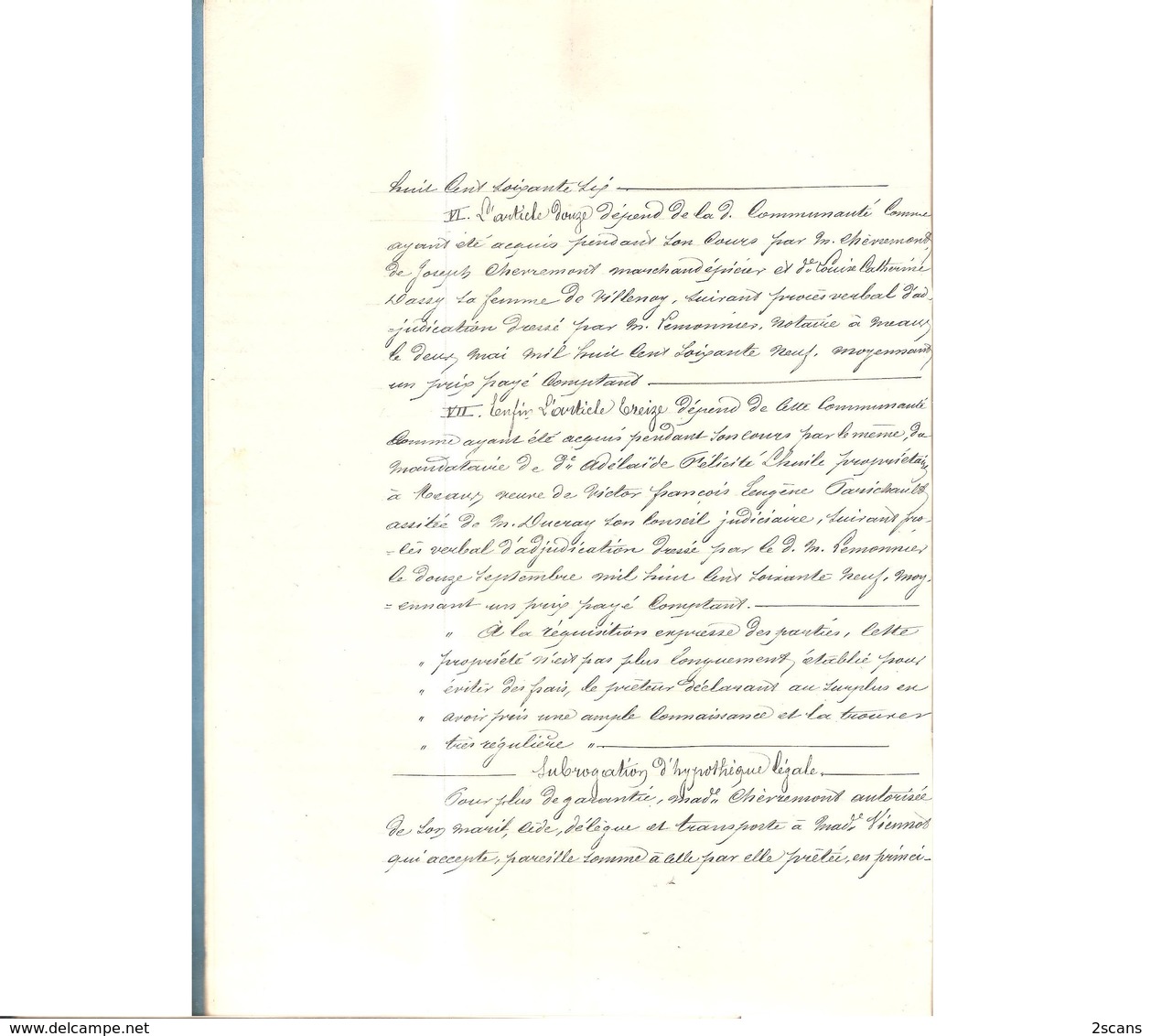 77 - VILLENOY - 1872 - Obligation par M. & Mme CHEVREMONT à Mme Vve VIENNOT (née DROUILLY) - Meaux Neufmontiers Penchard