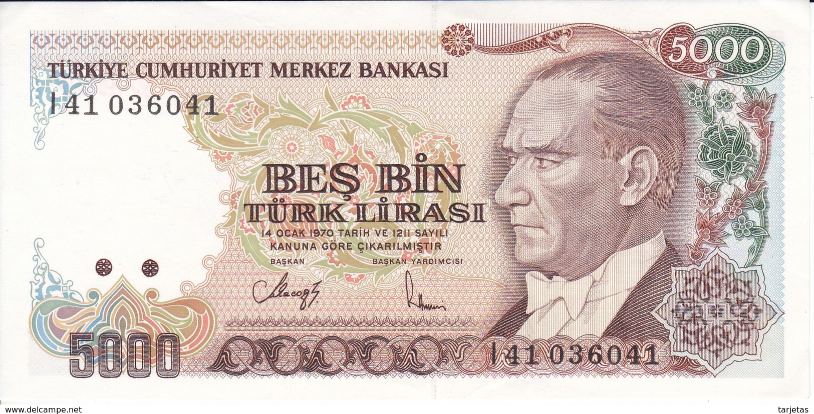 BILLETE DE TURQUIA DE 5000 LIRAS DEL AÑO 1970 EN CALIDAD EBC (XF)  (BANK NOTE) - Türkei