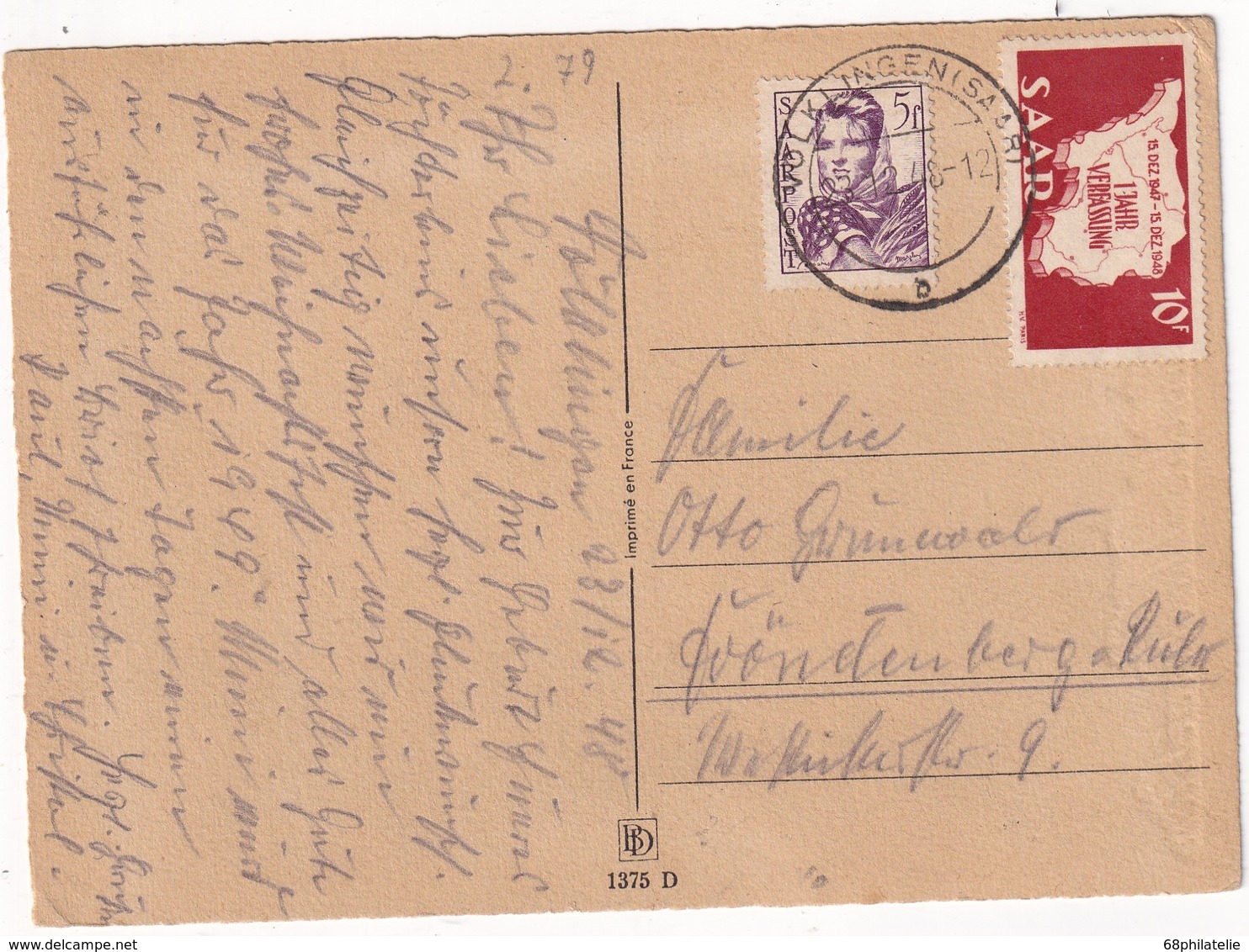 SAAR  1948 CARTE DE VÖLKLINGEN - Lettres & Documents