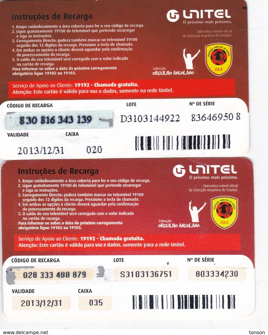 Angola, AO-UNI-REF-?, Unitel 125 UTT, Garra, Football, 2 Scans.  Expiry : 2013/12/31   2 Different  Backs - Angola