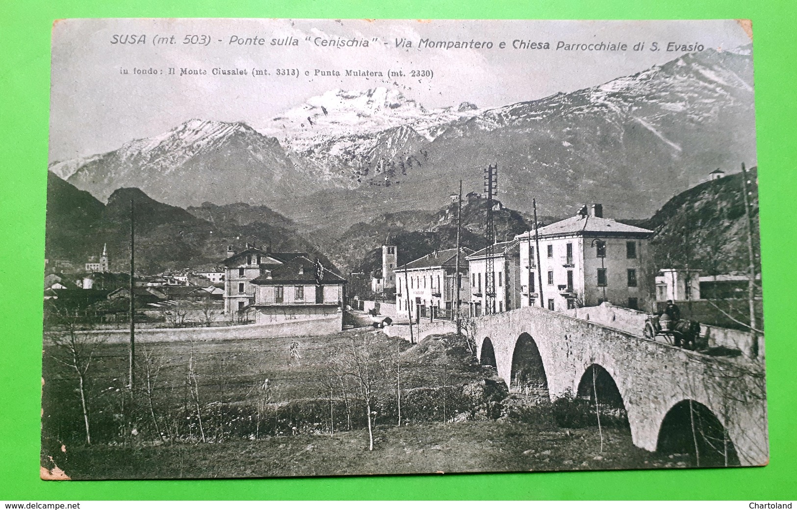 Cartolina - Susa - Ponte - Via Mompantero E Chiesa Parrocchiale - 1936 - Altri & Non Classificati