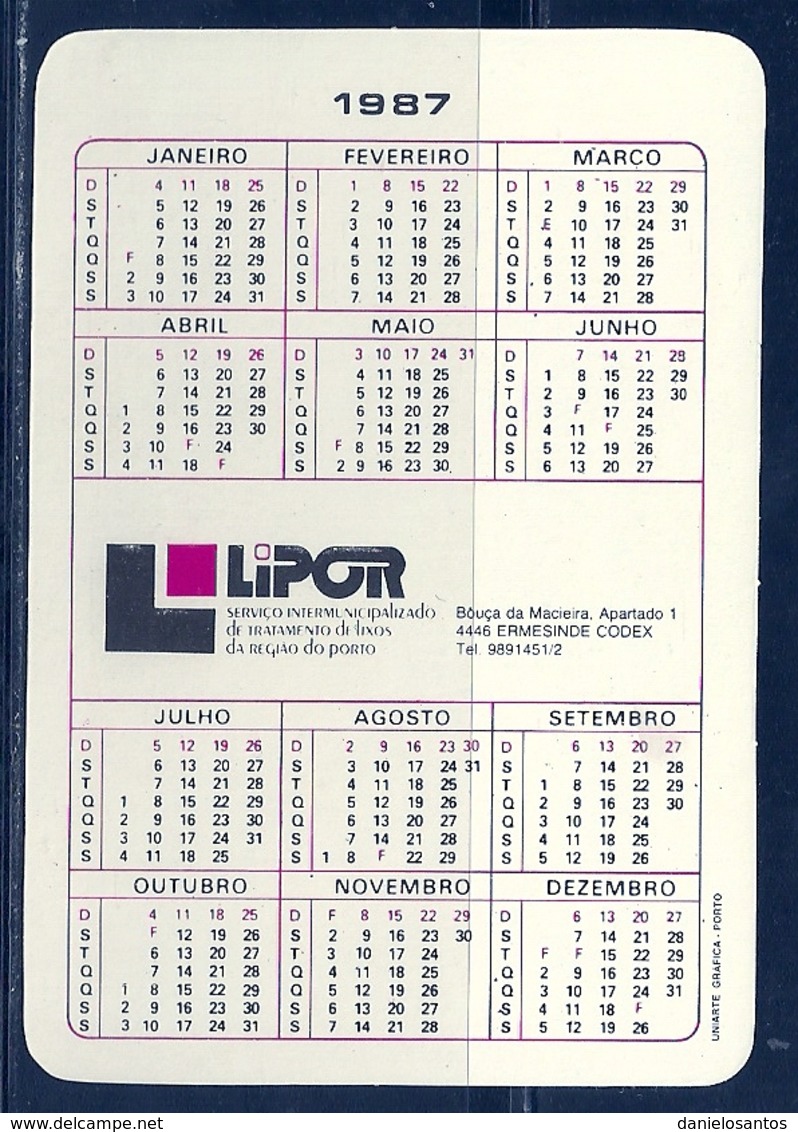 1987 Pocket Calendar Calandrier Calendario Portugal Frutas E Legumes Fruits And Vegetables Legumes Verduras - Grand Format : 1981-90