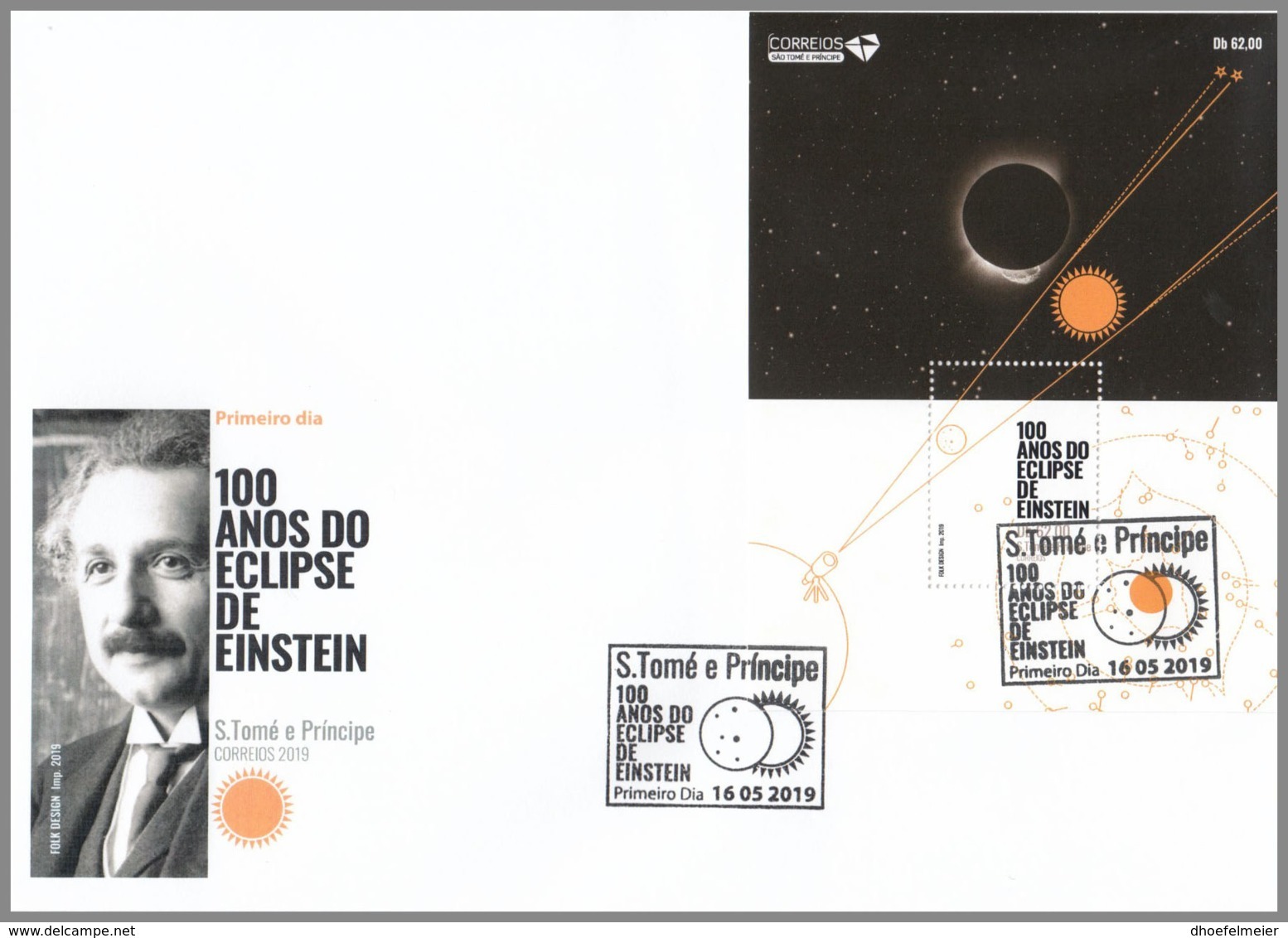 SAO TOME 2019 FDC Albert Einstein Eclipse Sonnenfinsternis S/S - OFFICIAL ISSUE - DH2008 - Albert Einstein