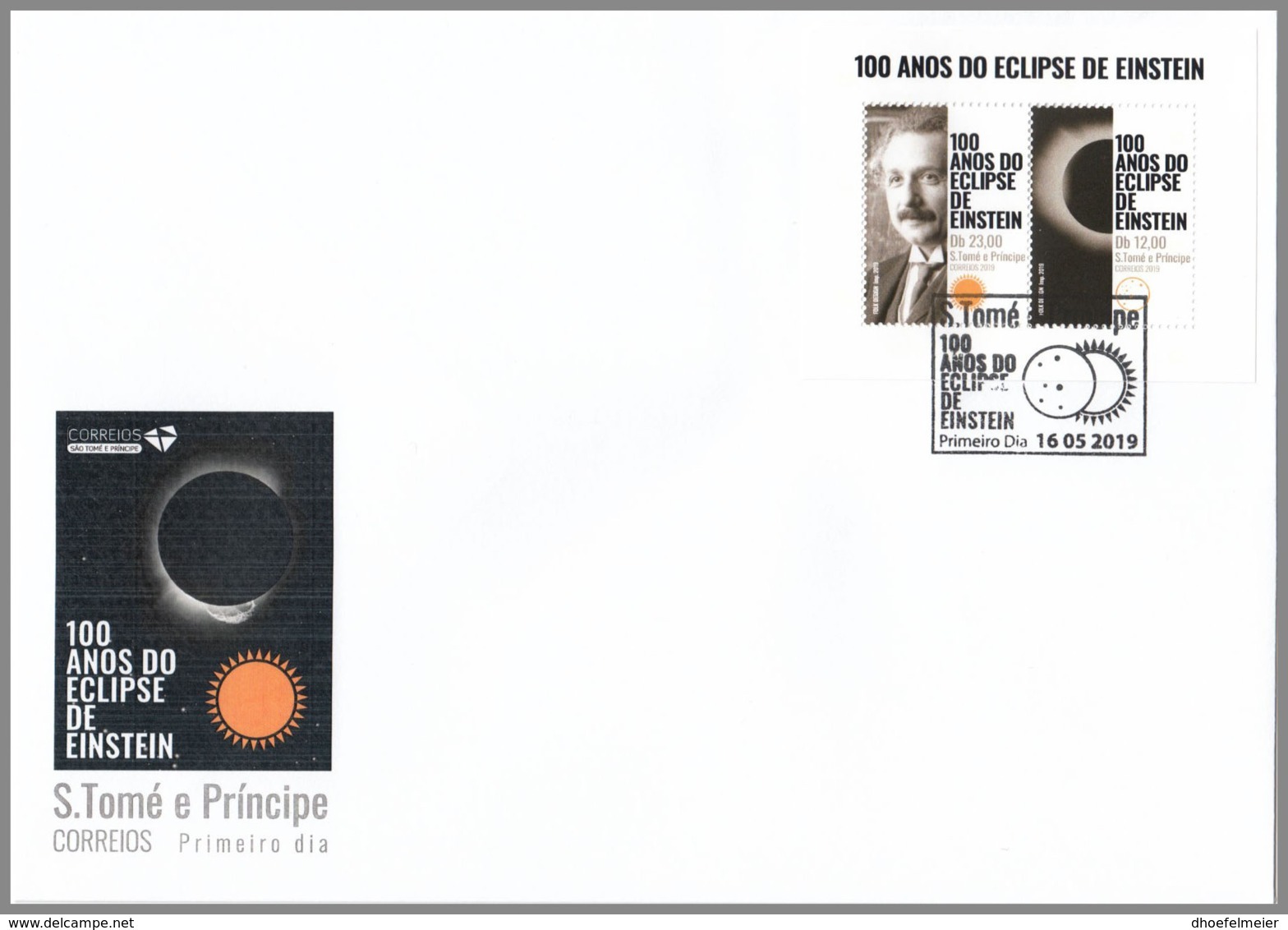 SAO TOME 2019 FDC Albert Einstein Eclipse Sonnenfinsternis M/S - OFFICIAL ISSUE - DH2008 - Albert Einstein