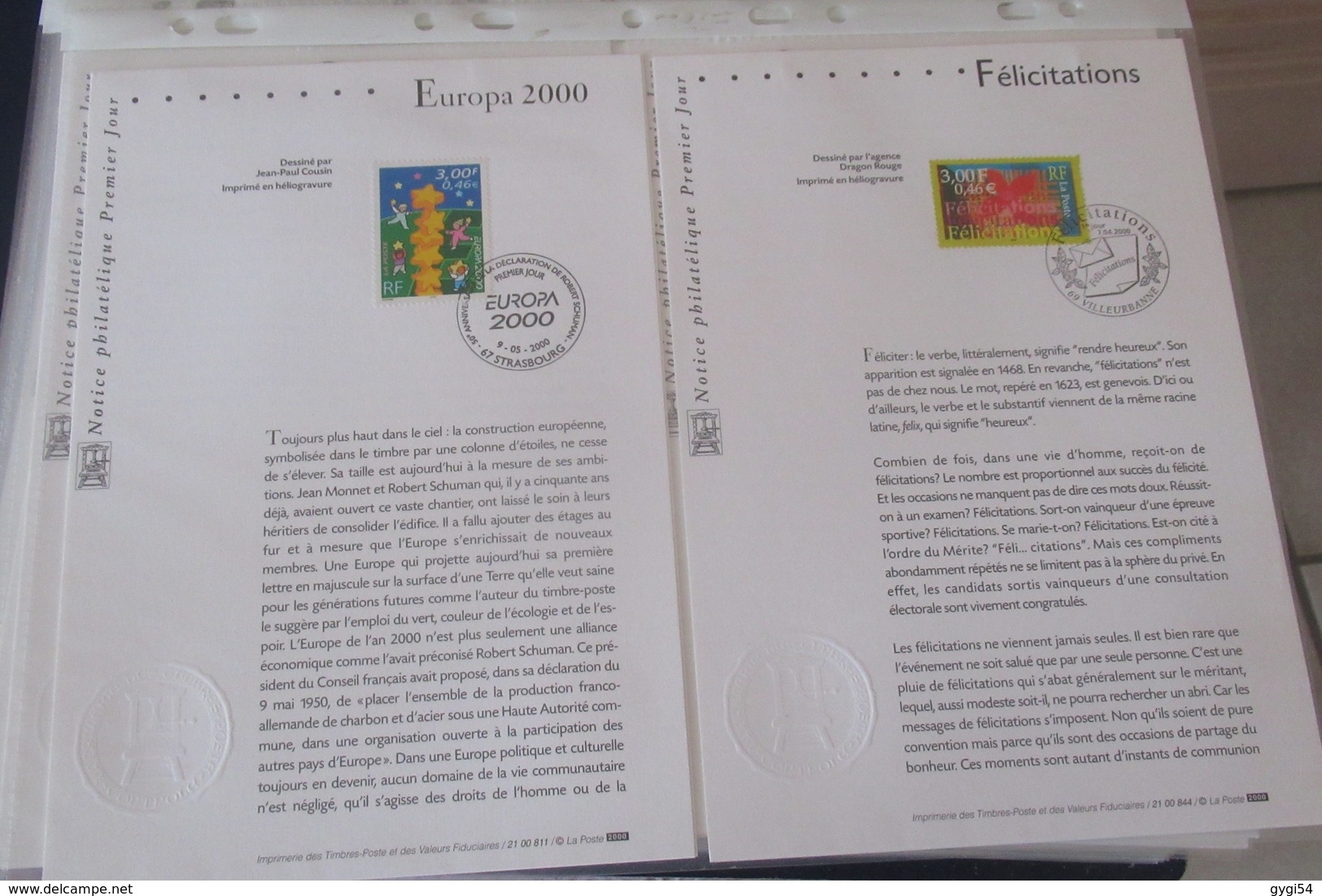 France  140  Notices Philatéliques 1er Jour blocs compris Album 2000, 2001,,2002  71 scans