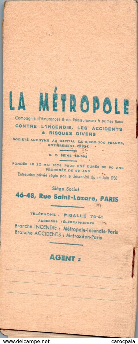 Mini Agenda Calendrier 1940 Publicité "la Métropole Assurances" - Petit Format : 1921-40