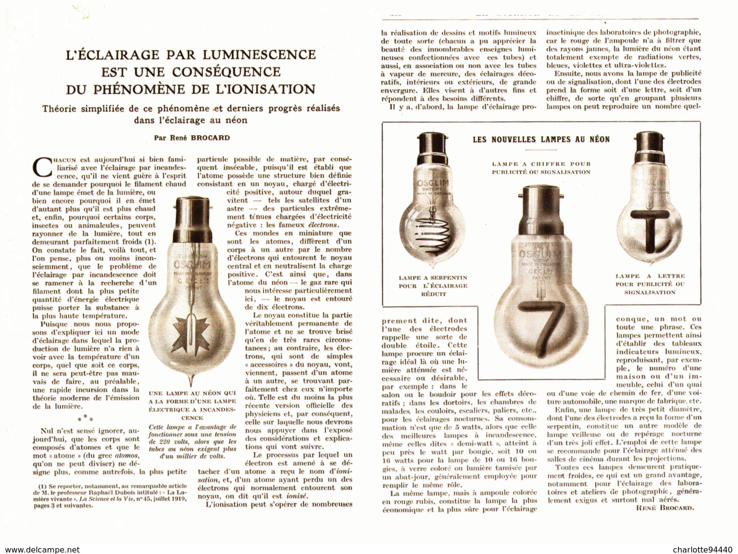 LES AMPOULES "  OSGLIM OSRAM "   L'ECLAIRAGE Par LUMINESCENCE  1924 - Autres & Non Classés