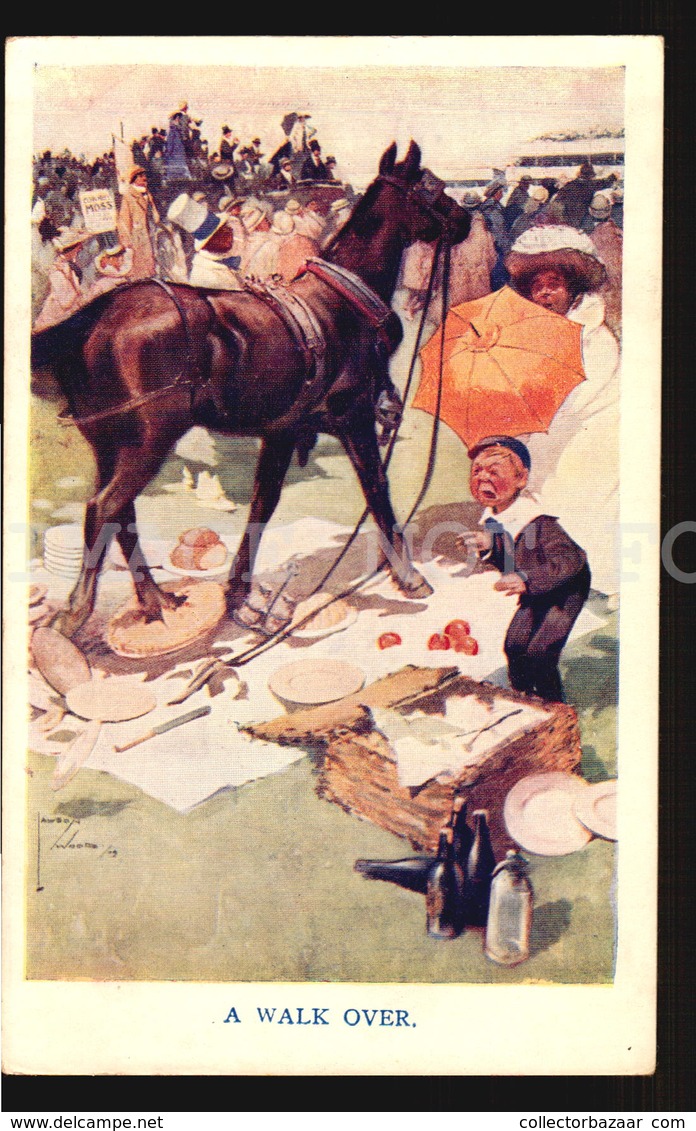 Lawson Wood A Walk Over Horse Picnic Bear Bottle Pie  - Postcard Artist Signed Artiste Carte Postale Signée W5-1370 - Wood, Lawson