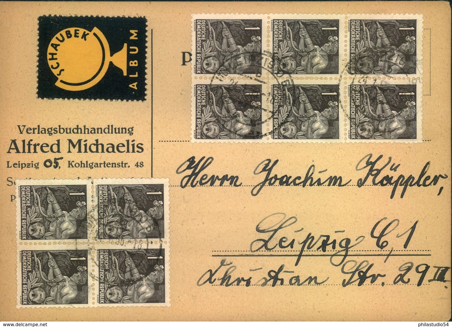 1955, Postkarte Mit 10-mal 1 Pfg. 5-Jahresplan II Ab LEIPZIG. Attraktives Stück - Cartas & Documentos