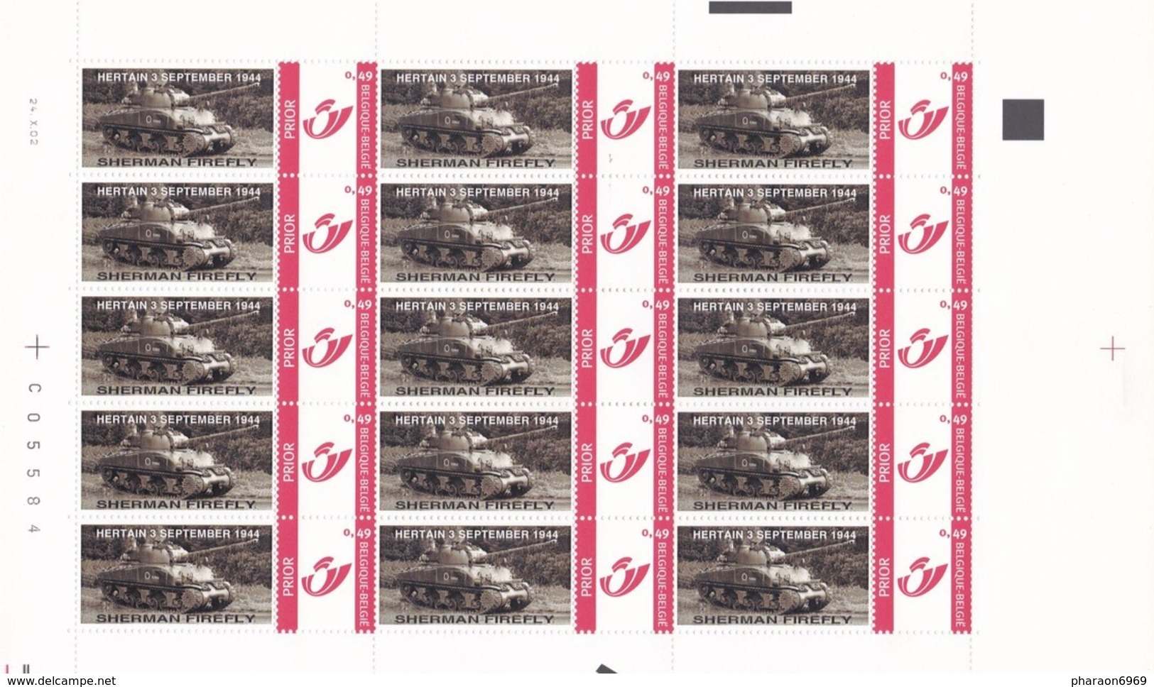 Duostamps Duostamp Char Tank Sherman Firefly Hertain 3 September 1944 - Mint