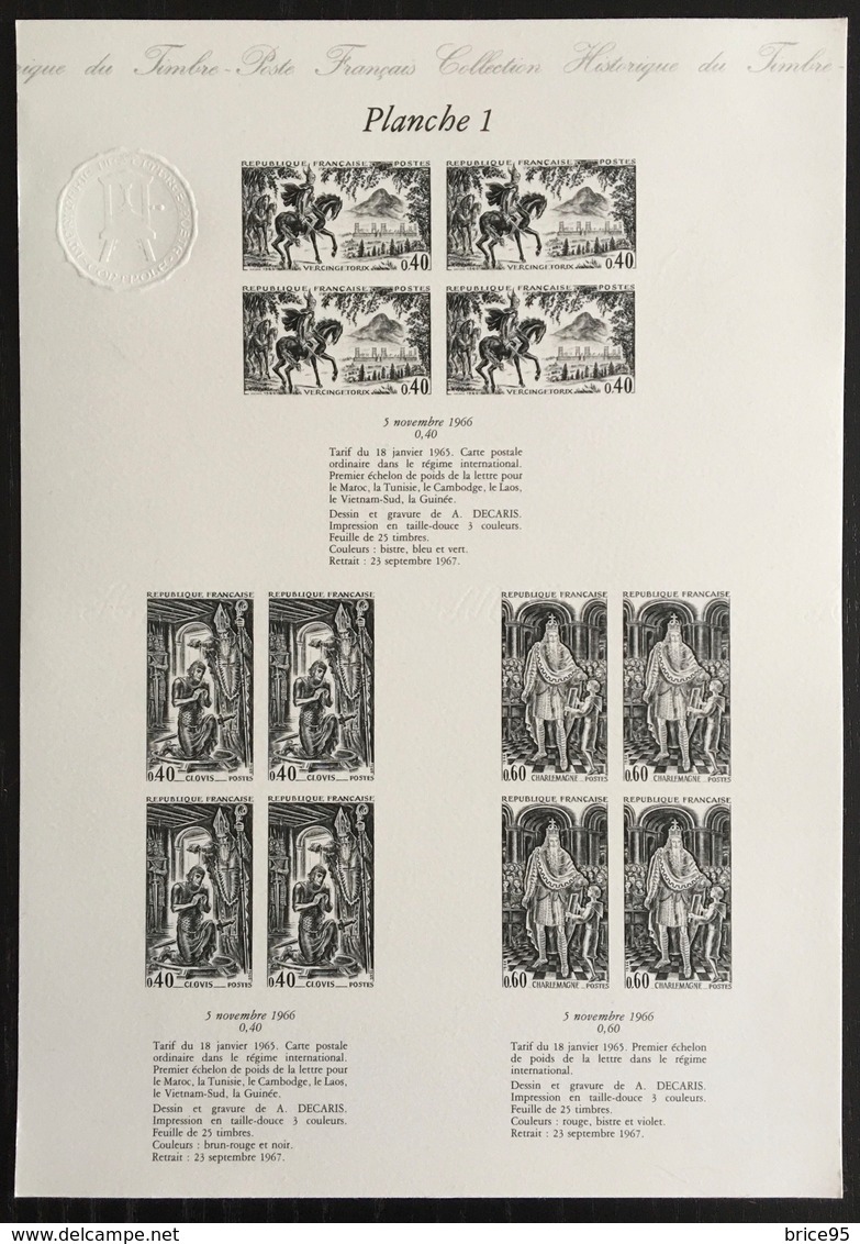 France - Gravure - Collection Historique Du Timbre - Planche 1 - Document Philatélique - 1966 - Documents De La Poste