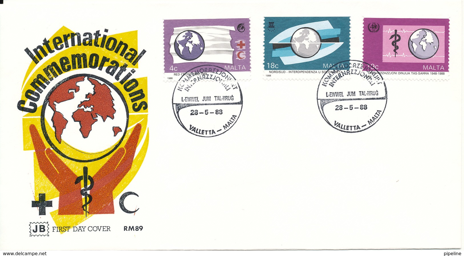 Malta FDC 28-5-1988 International Commemorations Including RED CROSS With Cachet - Malta