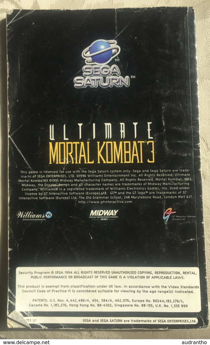 Livre Notice ULTIMATE MORTAL KOMBAT 3 N°15 SEGA SATURN Manuel D'instruction - Sonstige & Ohne Zuordnung