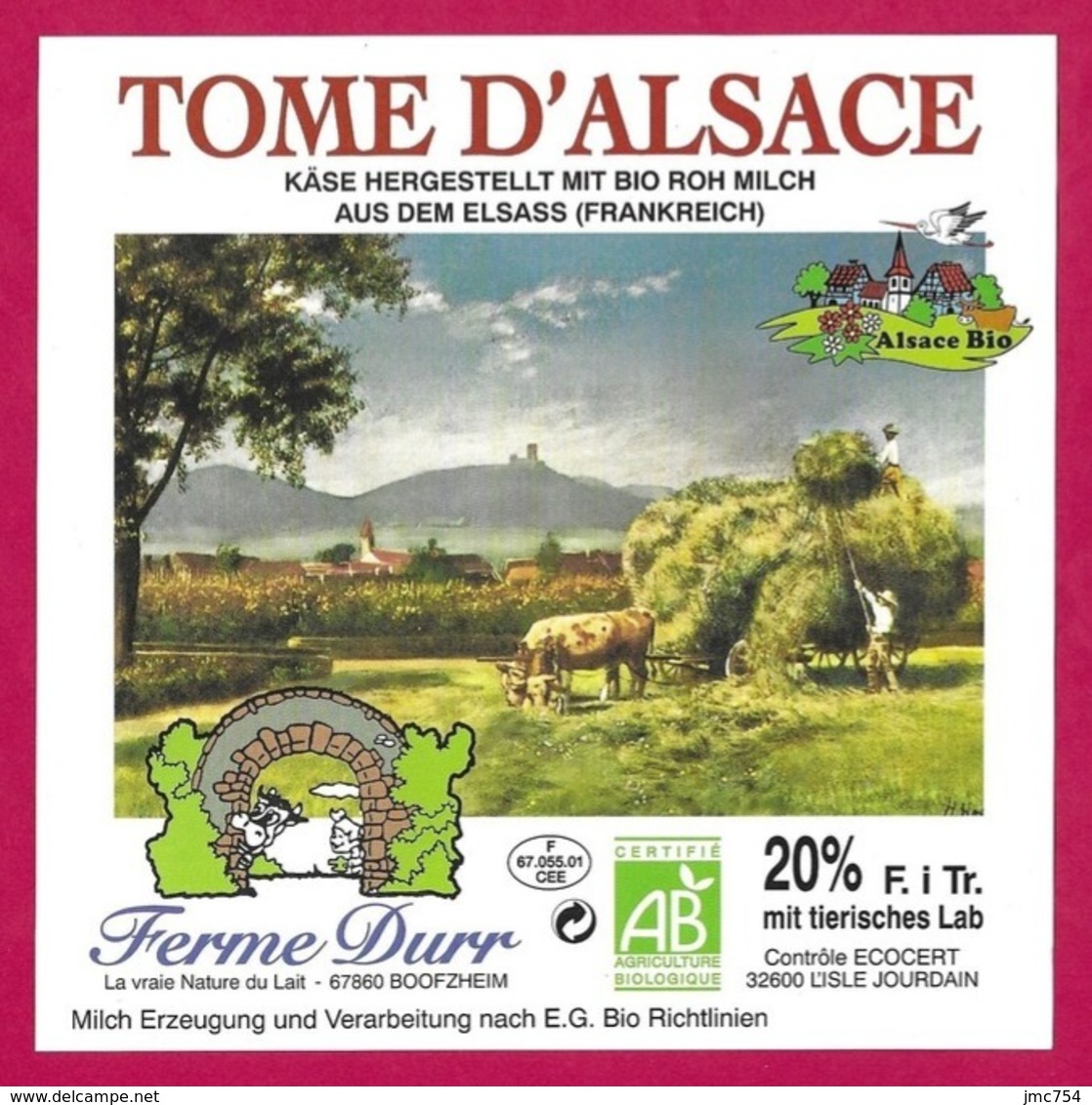 Etiquettes De Fromage.  Tome D'Alsace.   Ferme Durr à Boofzheim.  Neuve. - Cheese