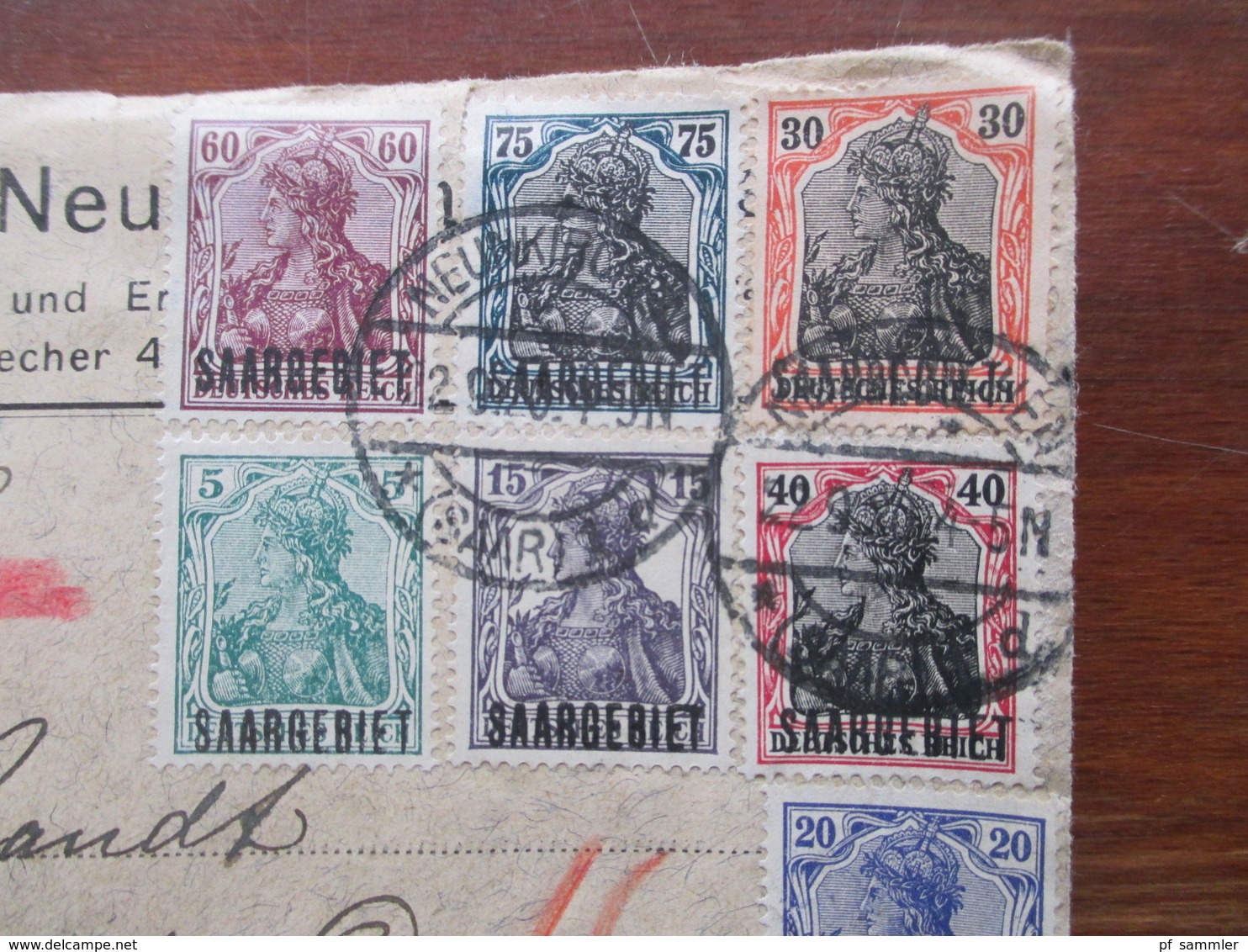 Saargebiet 1920 3 Brief Vorderseiten mit verschiedenen Marken u.a. Nr. 9 Aufdrucktype III und Aufdruckabarten ?!?