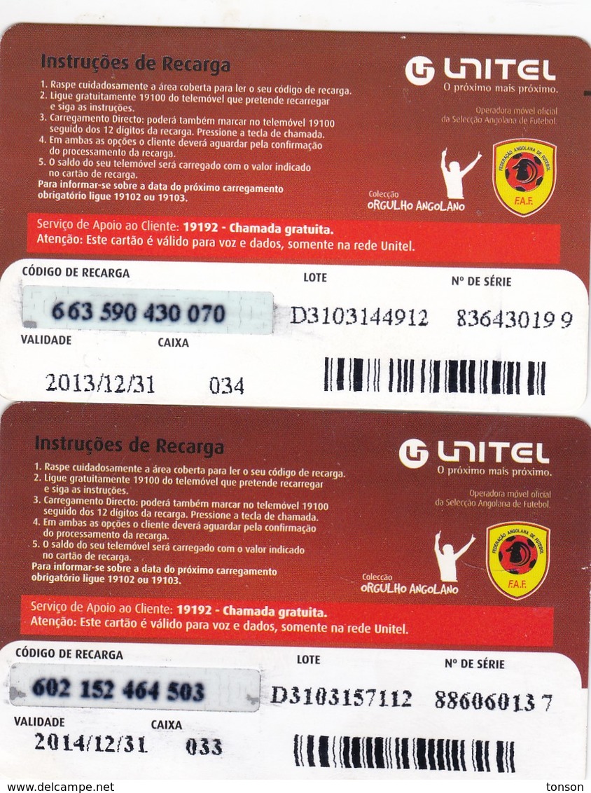 Angola, AO-UNI-REF-023, Unitel 125 UTT, Uniao, Football, 2 Scans.  2 Different Expiry Dates - Angola