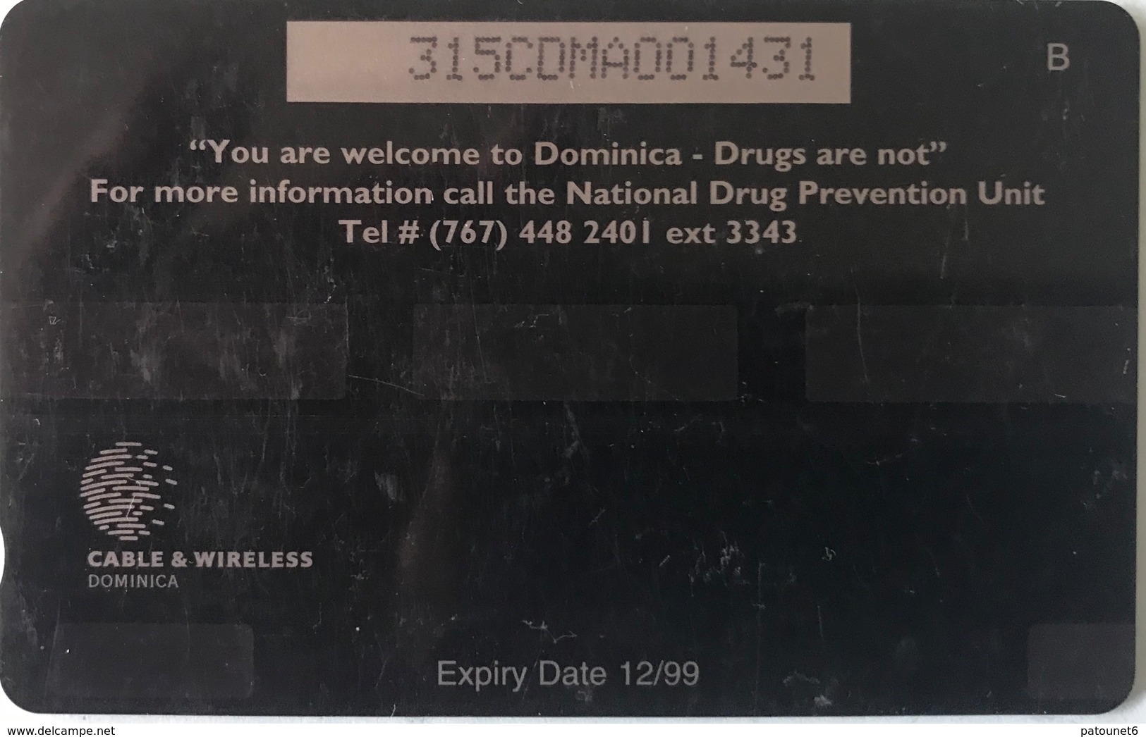 DOMINIQUE  -  Phonecard  -  Cable § Wireless  - Be Alert ! Drugs Hurt ! - EC $ 10 - Dominique