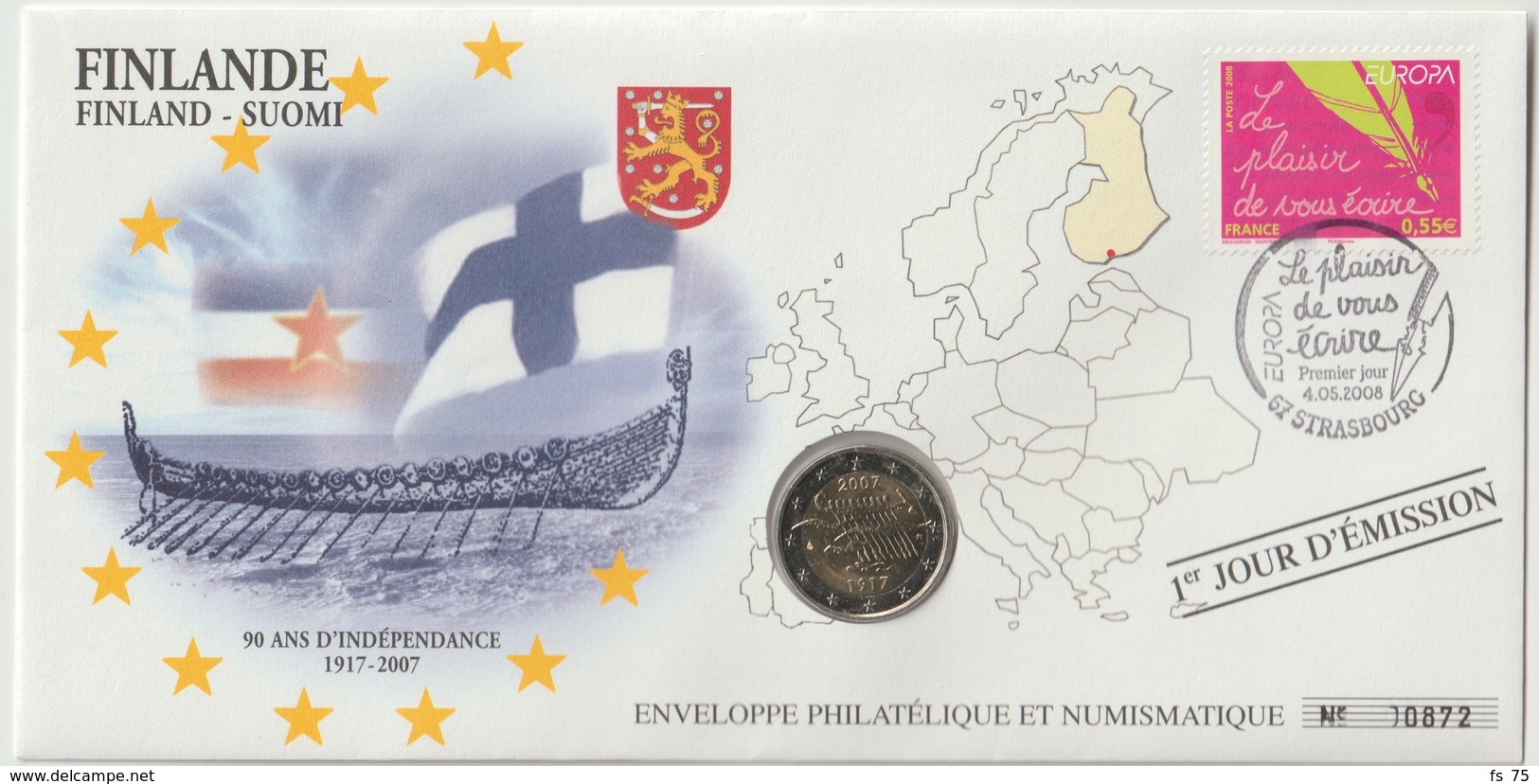 FINLANDE - 8 FDC PHILATELIE ET NUMISMATIQUE  - 1€ - 2€ X 7 - 2003/2012 - Finlandia