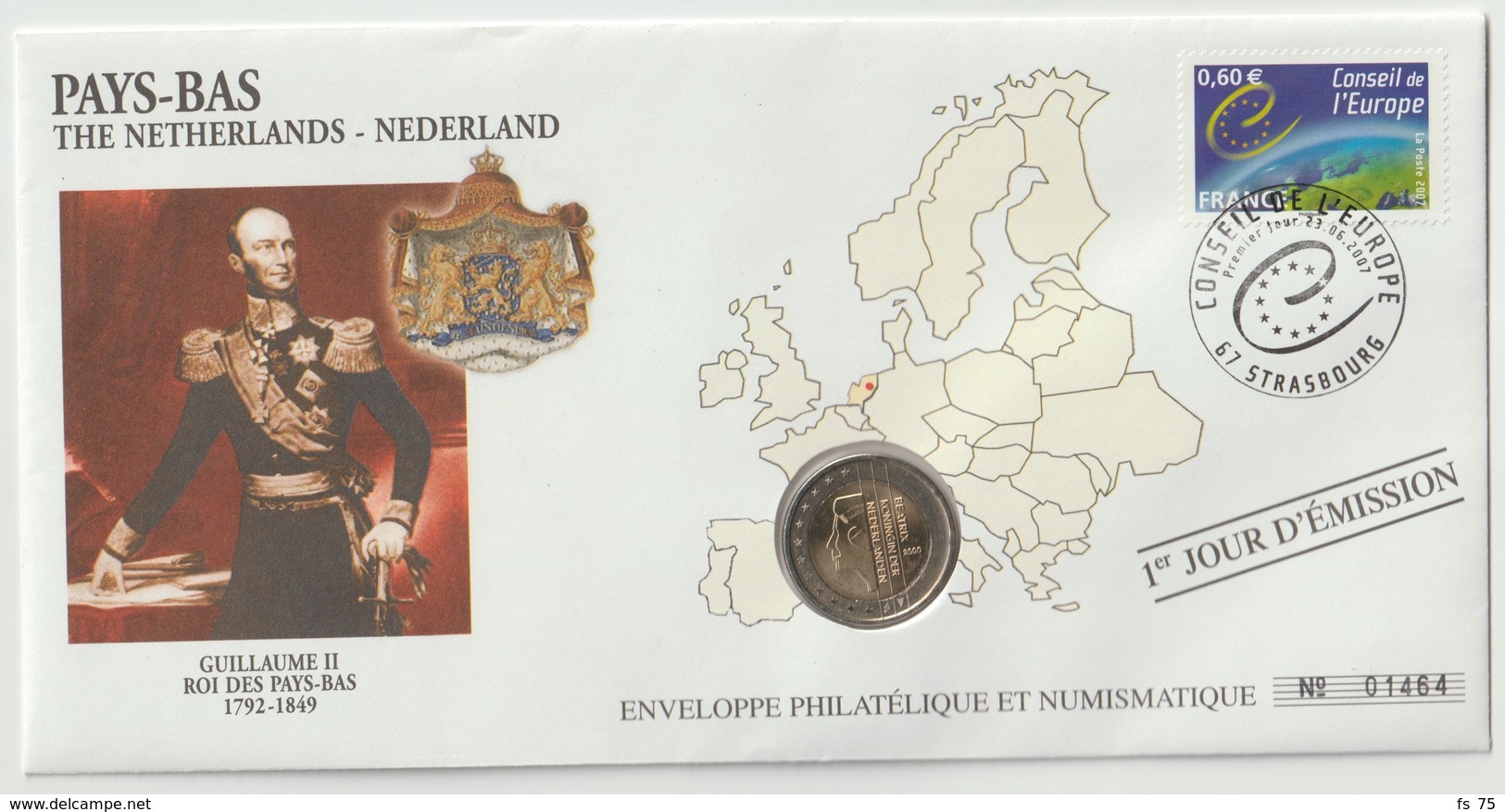 PAYS BAS - 2 FDC PHILATELIE ET NUMISMATIQUE  - 1€ - 2€ X 1 -  2006/2007 - Nederland