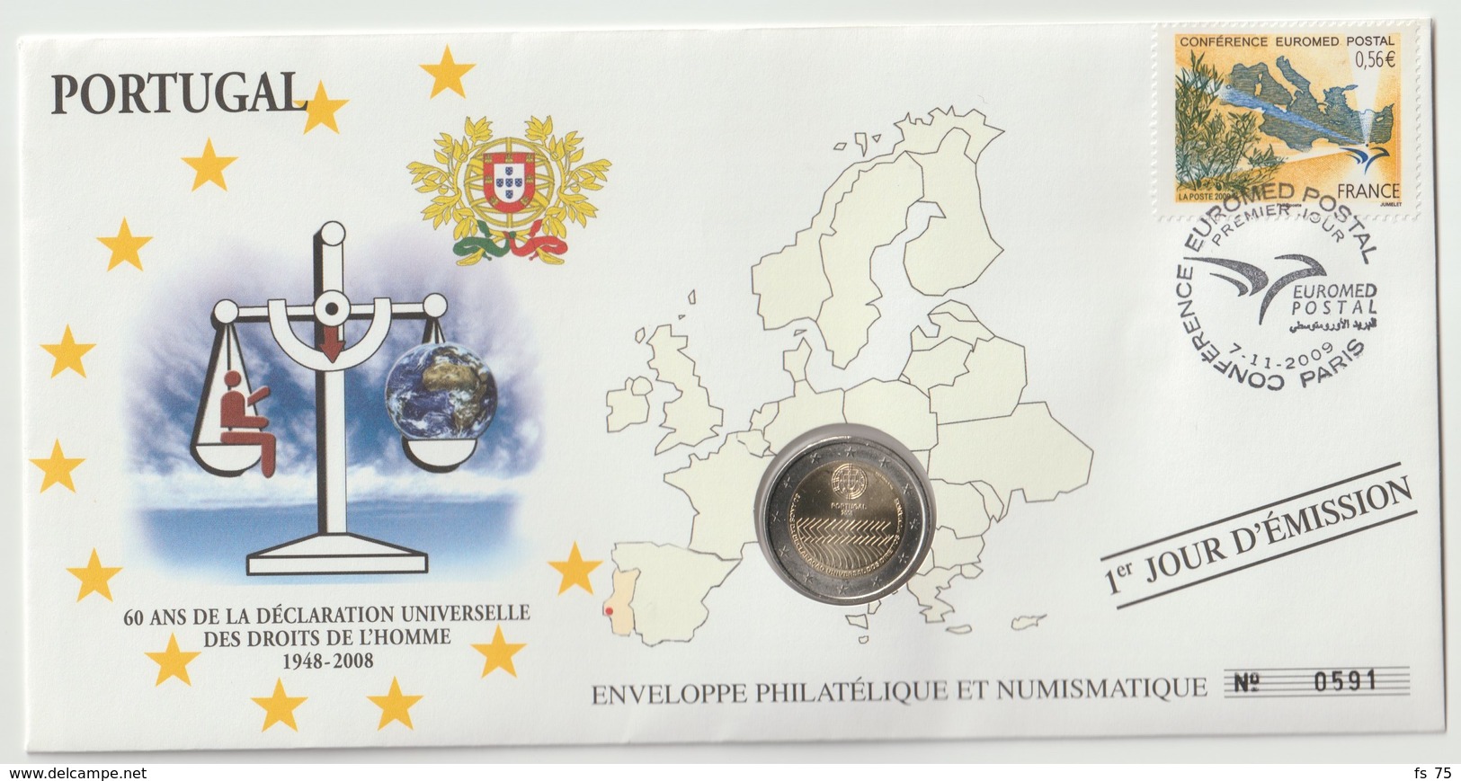 PORTUGAL - 6 FDC PHILATELIE ET NUMISMATIQUE  - 1€ - 2€ X 5 -  2006/2011 - Portugal