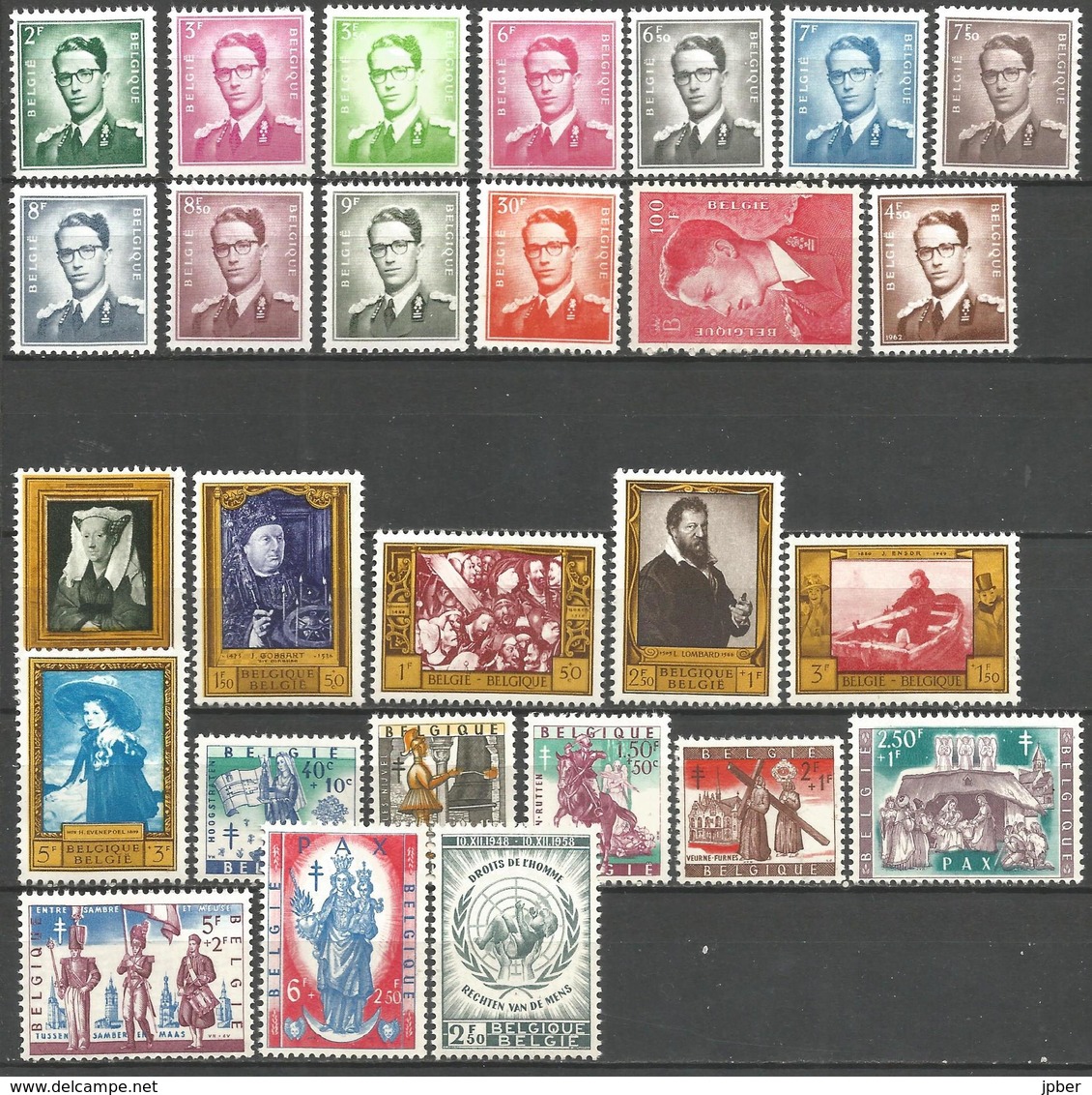 (E096) BELGIQUE - Année Complète 1958 N°1046 à 1089 ** - Exposition, ONU, Folklore, Baudouin 6,50+7,50+9,00 ... - Années Complètes