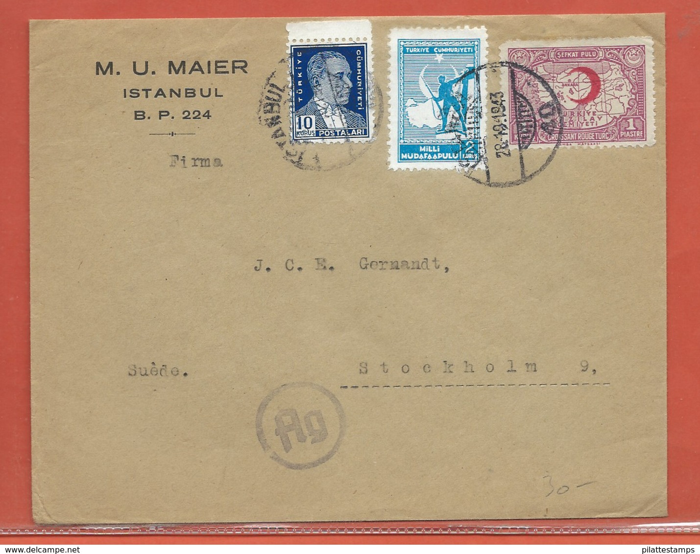 TURQUIE LETTRE CENSUREE DE 1943 DE ISTAMBOUL POUR STOCKHOLM SUEDE - Briefe U. Dokumente