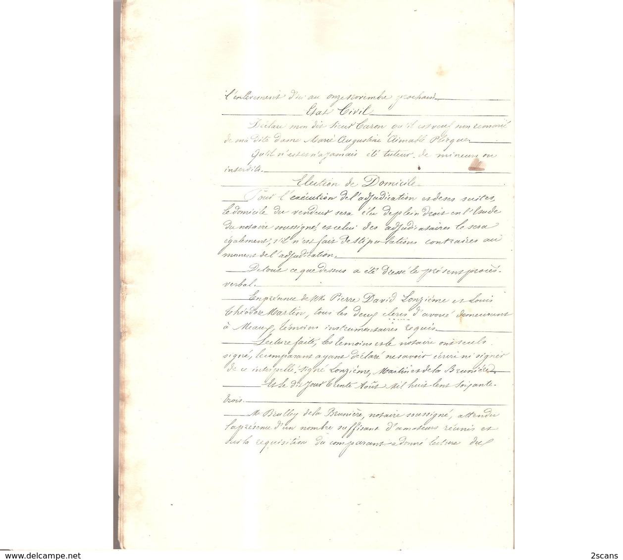 77 VILLENOY - 1863 - Adjudication par M. Étienne CARON - (familles BOURETTE, MAURICE, GAILLET, CHATIN, LEFRANC) - Meaux