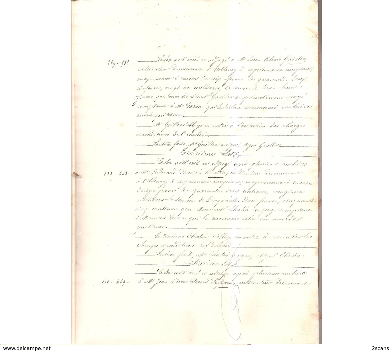 77 VILLENOY - 1863 - Adjudication par M. Étienne CARON - (familles BOURETTE, MAURICE, GAILLET, CHATIN, LEFRANC) - Meaux