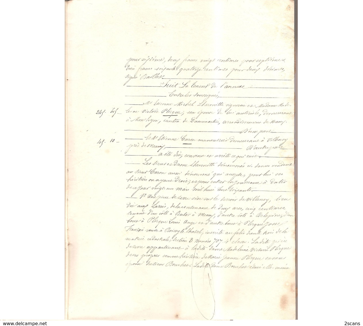 77 VILLENOY - 1863 - Adjudication par M. Étienne CARON - (familles BOURETTE, MAURICE, GAILLET, CHATIN, LEFRANC) - Meaux