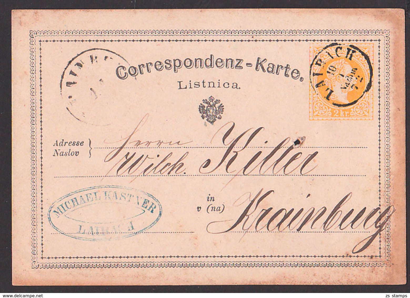 LAIBACH Ljubljana 2 Kreuzer GA 1872  Correspondenz-Karte Listnica - Covers & Documents